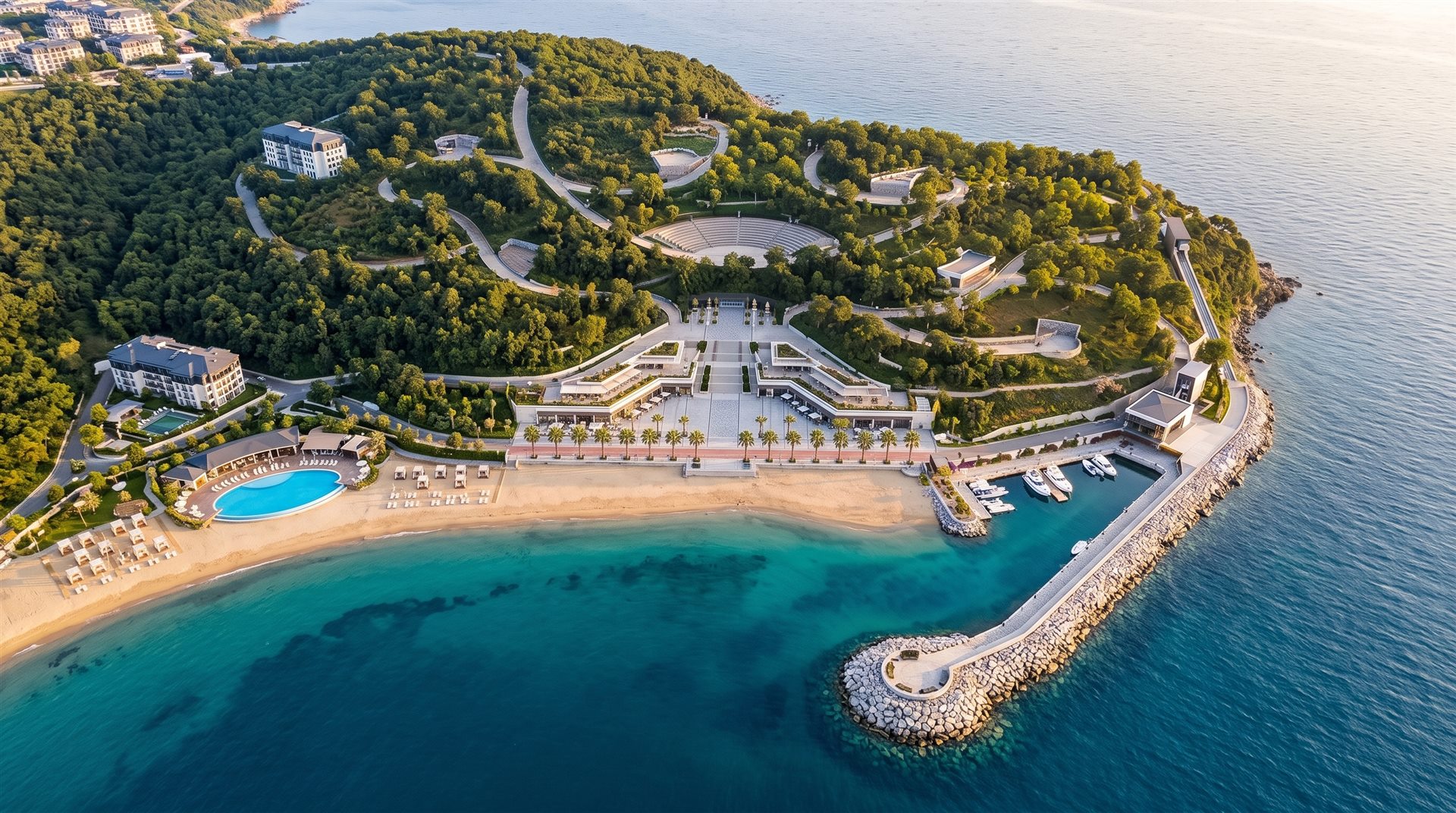 Dalgakıranla korunan özel plaj ve iskele